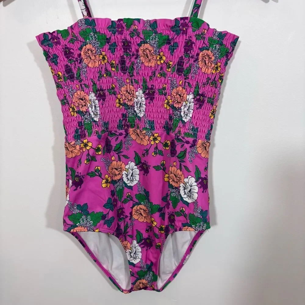 Jamie and Jack Recycled Floral Smocked Swimsuit Size 16 Phlox Pink Floral